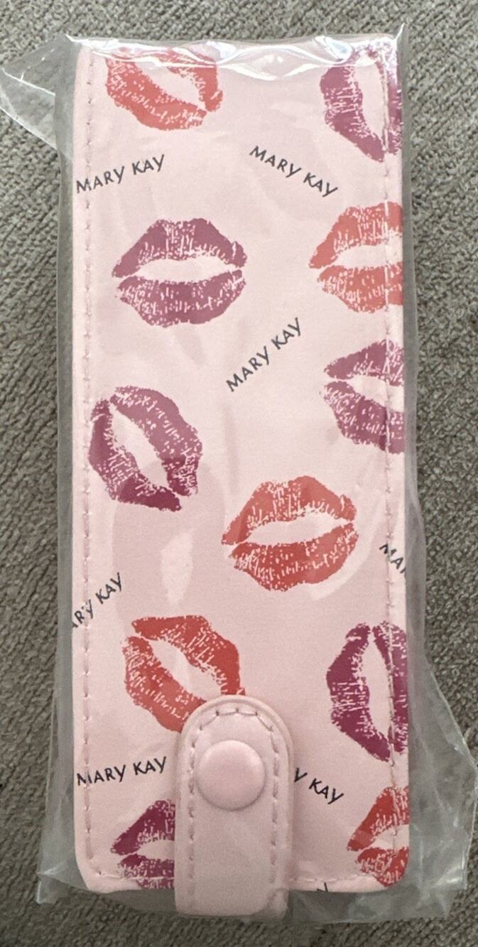 New Sealed Mary Kay Pink Kisses Lipstick Case Holder w Mirror Holds 2 lipsticks